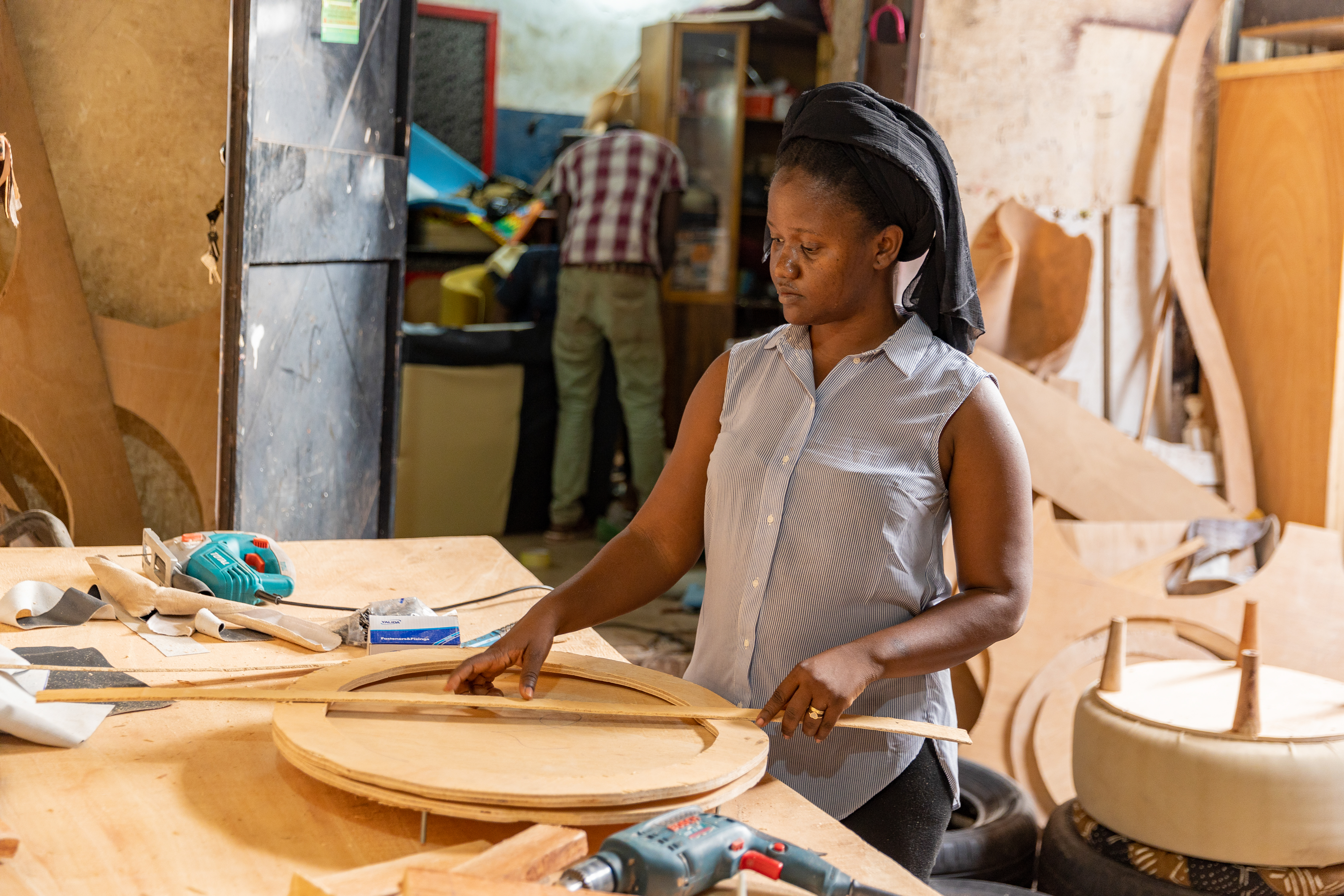 Woman working on a carpentry